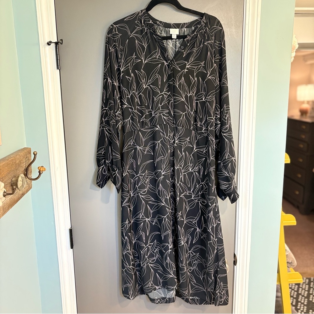 A New Day Black Dress with White Leaf Pattern